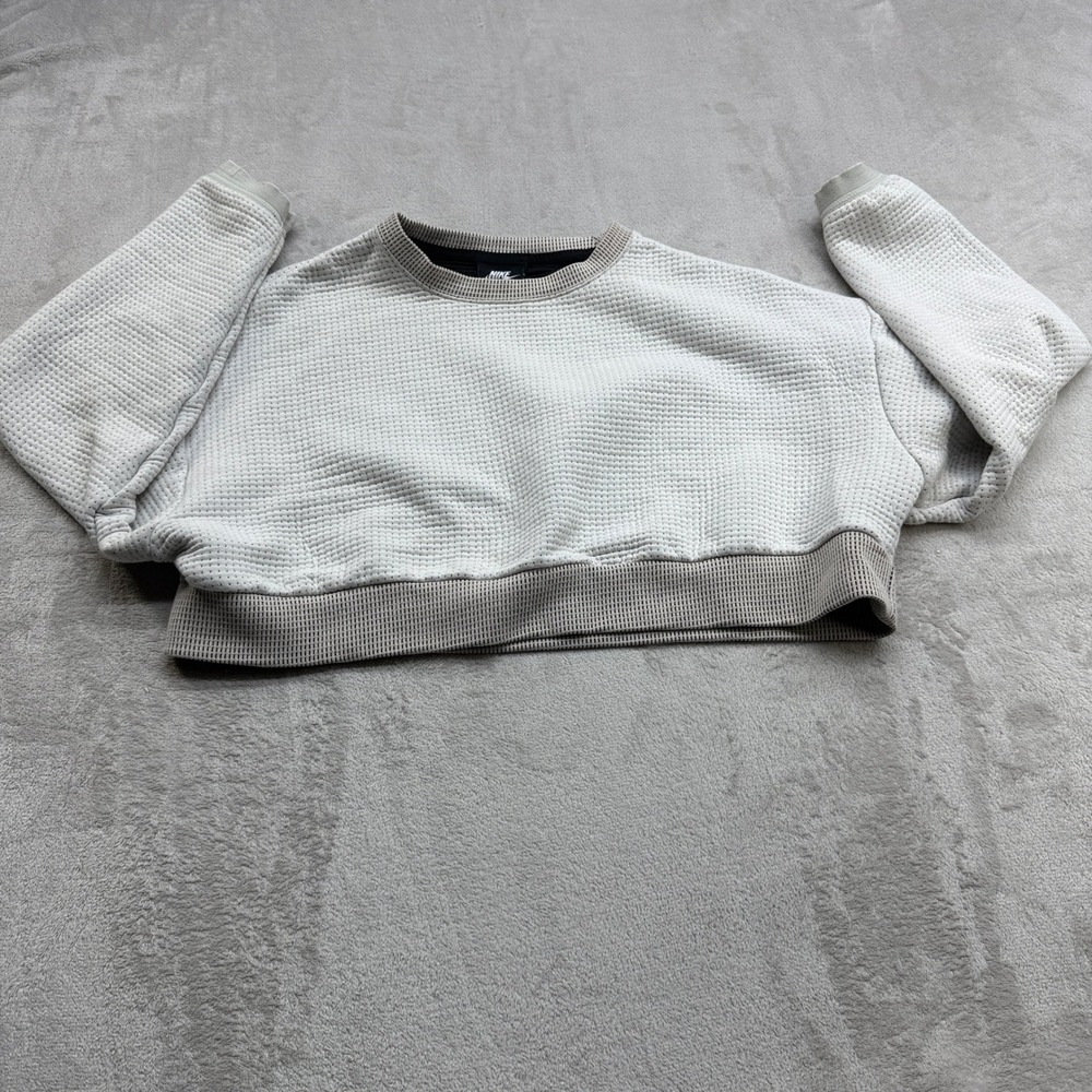 Nike Sweatshirt Womens Large Gray Tech Pack Cropped Waffle Knit Top Avant Garde